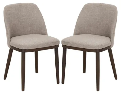 Image de Lot de 2 Chaises de Salle à Manger – Chaises Design Confortables en Tissu avec Pieds en Bois Massif, Marron