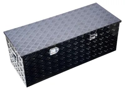 Produktbild von SucceBuy Aluminium-Werkzeugkasten für Ladeflächen mit seitlichem Griff und Schlossschlüsseln, robuste Aufbewahrungskiste für Anhänger, Pickup und Wohnmobil (1219,2 x 495,3 x 444,5 mm) Schwarz