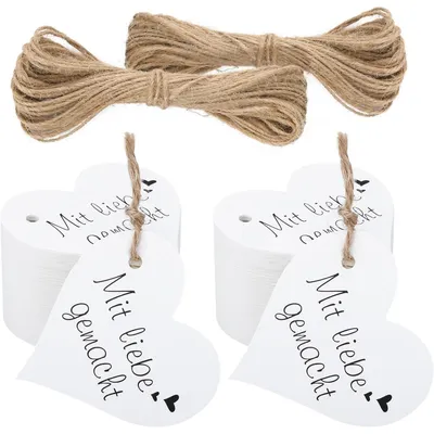 Produktbild von Geschenkanhänger Herz Mit Liebe Gemacht 100 Stück 6 cm Kraftpapier mit Juteschnur
