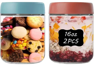 Productafbeelding van Glazen potten met deksel, 2 stuks, 500 ml, luchtdicht, geschikt voor yoghurt, jam, maaltijdvoorbereiding. Inclusief etiketten