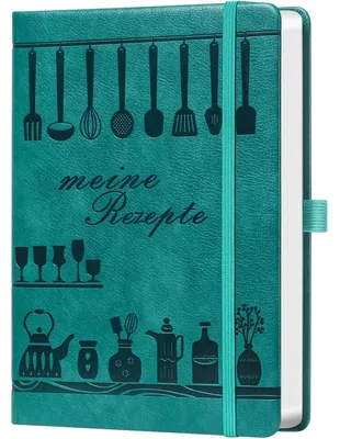 Produktbild von Rezeptbuch zum Selberschreiben A5 Koch- & Backbuch zum Ausfüllen 14,5 x 21 cm Seeblau Kunstleder 128 Seiten 120g Papier