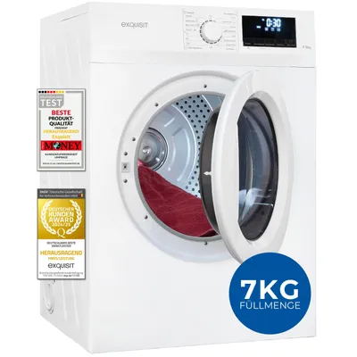 Produktbild von Exquisit Wäschetrockner 7kg, Trockner, Startzeitvorwahl, Knitterschutz, Ablufttrockner, 15 Programme, Kindersicherung, Energieklasse G, TAE70-70 weiss