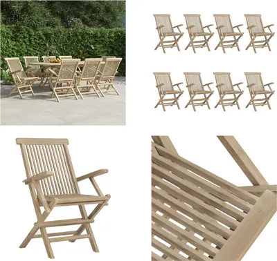Produktbild von vidaXL Gartenstühle 8 Stk. Klappbar Grau 56x61x89 cm Massivholz Teak - Klappbarer Gartenstuhl - Klappbare Gartenstühle - Gartenstuhl Klappbar - Gartenstühle Klappbar