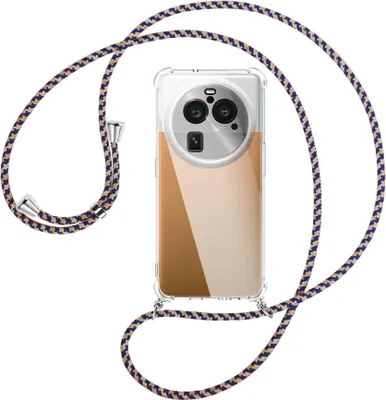 Produktbild von Handykette Backcover-Schutzhülle mit Band (Metall silberfarben) für Oppo Find X6 Pro (PGEM110,PGEM10) - blau+beige