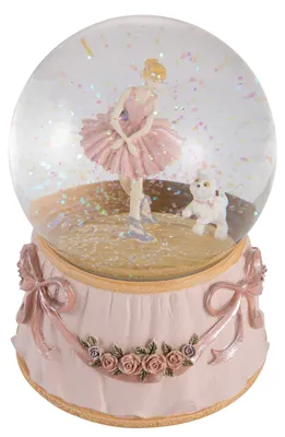 Schneekugel Ballerina mit Kätzchen, spielt Greensleeves, rotierend, 10,5 cm