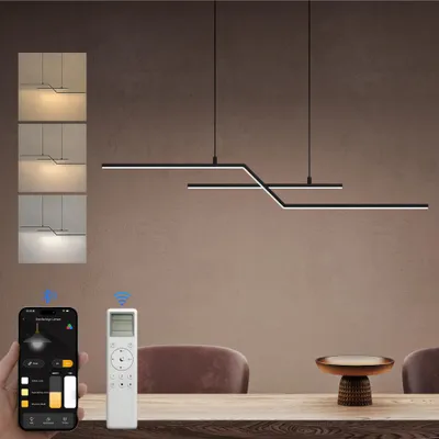 Produktbild von doporro Pendelleuchte Esstisch 105cm, 24W LED Hängeleuchte mit Fernbedienung, Höhenverstellbare Hängelampe Esszimmerlampe Schwarz Alivetta7085