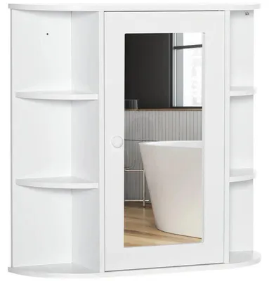 Obrázek produktu pro Zrcadlová skříňka do koupelny se zrcadlovými dvířky a 8 přihrádkami | Barva: bílá | Rozměry: 66 x 17 x 63 cm