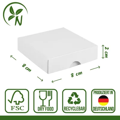 Imagen del producto de Caja rectangular de 8 x 8 x 2 cm, blanca, con tapa, de cartón - juego de 10 unidades