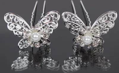 Produktbild von 2 Haarnadeln Strass Schmetterling Braut Kommunion Hochzeit Ball Haarschmuck