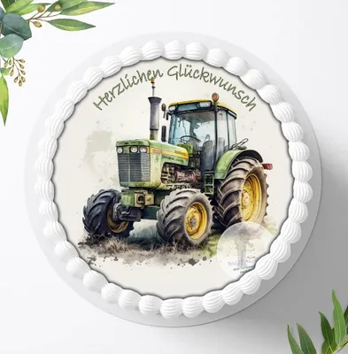 Produktbild von Für die Geburtstags Torte ein Tortenaufleger, Zuckerbild mit dem Motiv: Traktor, Essbares Foto für Torten, Fondant, Ø 20cm, 1996z