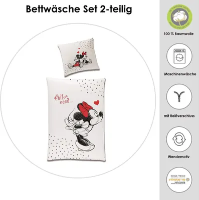 Produktbild von Partnerbettwäsche Mickey & Minnie Mouse 135x200 80x80 cm aus 100% Baumwolle