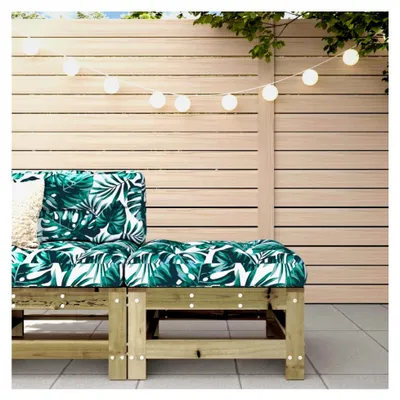 Produktbild von Gartenhocker aus Holz mit Kissen, Lamellen-Design und stabiler Struktur für Terrasse oder Außenbereich, aus massivem Kiefernholz, imprägniert