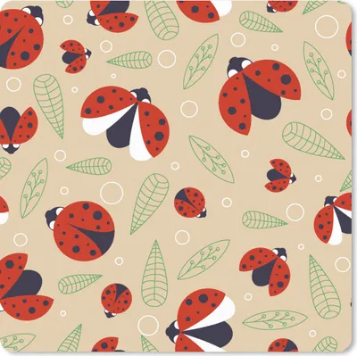 Produktbild von MuchoWow® Mauspad Mousepad Marienkäfer - Blätter - Design 20x20 cm - Mousepads - Maus Mat - Pad - Mausunterlage - Desk Mat - Bureauartikeln