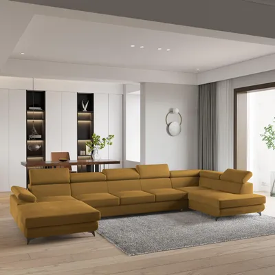 Produktbild von Masseno Ecksofa MONTIVA mit Schlaffunktion U-Form, Sofa mit Bettkasten, Wohnzimmersofa, Couch, Soffa, Bettsofa, Couchgarnitur- Gelb, MONOLITH 48