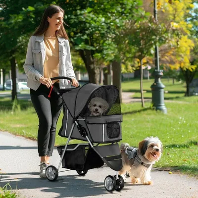Imagen del producto de Carrito portátil para mascotas con diseño plegable y altura ajustable