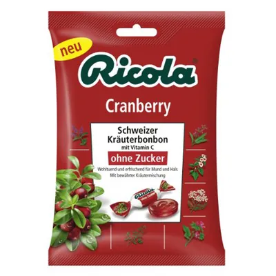 Produktbild von Ricola Cranberry Swiss Herb Candies ovocné bez cukru 75g