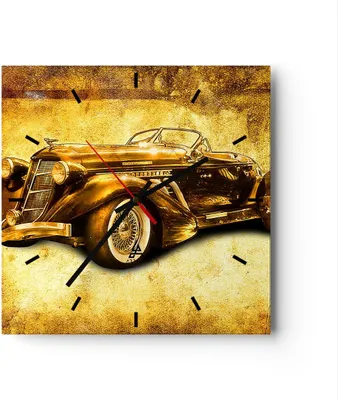 Produktbild von Wanduhr - Quadrat - Glasuhr - Auto Lenkrad Classic - 30x30cm - Schleichendes Uhrwerk - Lautlos - zum Aufhängen bereit - Dekoration Modern - Wanddekoration aus Glas - C3AC30x30-0529