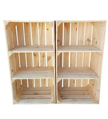 Produktbild von Holzkiste mit Zwischenbrett 75x40x30 cm 2er Set - Weinkiste Schuhregal 2 Ablagen - Natur