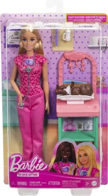 Image de Mattel Barbie Poupée pédiatre avec poupée mode blonde, 1 poupée bébé patient, meubles et accessoires