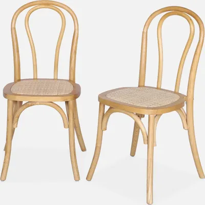 Immagine prodotto di Set 2 sedie vintage in legno e rattan, Marrone naturale