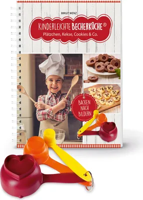 Produktbild von Kinderleichte Becherküche - Back-Set klein 4-tlg. Becher mit Ausstechform süss (Plätze, Maccaron) - Plätzchen, Kekse, Cookies & Co. - Bekannt aus "Die Höhle der Löwen"