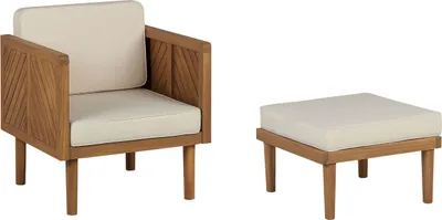 Obrázek produktu pro BELIANI Zahradní křeslo s taburetem světlé akáciové dřevo krémově bílé polštáře polyesterové čalounění moderní design zahrada terasa