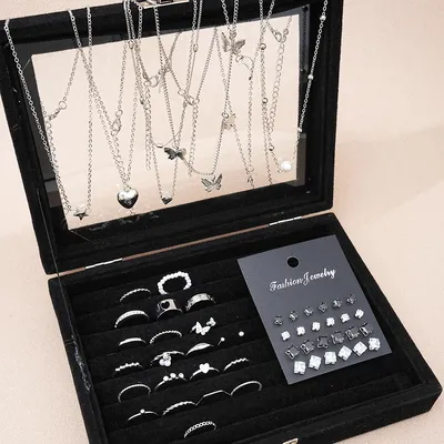 Produktbild von Schmuckset Damen 51-teilig Halsketten Ohrringe Ringe Modeschmuck