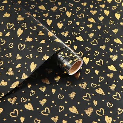 Produktbild von Geschenkpapier, Herzen Motiv, 43 x 300 cm, Goldfolie, schwarz, für Geburtstag