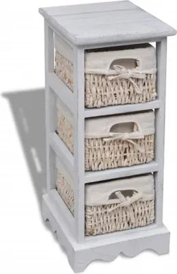 Produktbild von Holz-Schränkchen mit 3 Flechtkörben Weiß