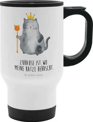 Produktbild von Mr. & Mrs. Panda Thermobecher Katze König - Weiß - Geschenk, Katzendeko, Katzenfan, Katzenhalter, Kaffeetasse zum Mitnehmen, Kater, Katzenliebhaber, Thermobecher To Go