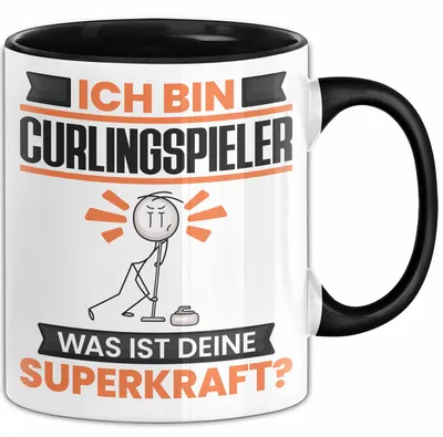 Produktbild von Curlingspieler Tasse Geschenk für Curlingspieler Geburtstag Lustiger Spruch Kaffee-Becher Was Ist Deine Superkraft (Schwarz)