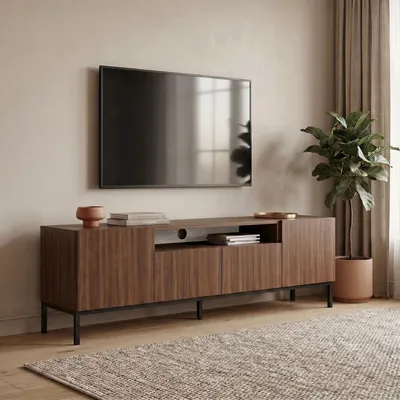Produktbild von Skye Decor, TV-Ständer Milano Walnuss & Schwarz, 160 cm, 100% Melamin, 3 Regale