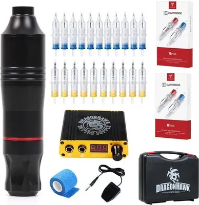 Image de Kit de machine à tatouer, 20 aiguilles, noir, pour une utilisation à long terme