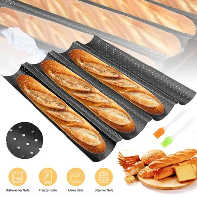 Produktbild von Baguette Backblech 4 Brotrillen Baguetteform mit Antihaftbeschichtung, 38 x 33 x 2cm Backform Für Baguette, Für Familie Restaurant Bäckerei usw