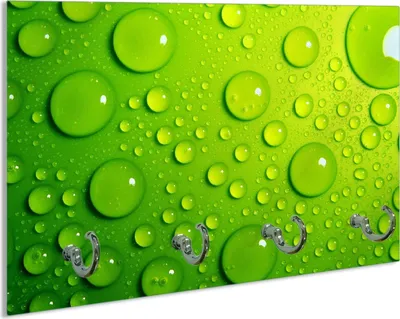 Produktbild von Wallario Handtuchhalter aus Glas, Motiv: Wassertropfen auf Grün, 30 x 20 cm mit 4 Haken