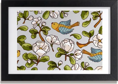 Produktbild von Bild 30x20 MDF-Rahmen, Wandkunst Blumen und Vögel