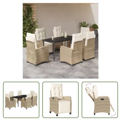 Produktbild von The Living Store 7-tlg. Garten-Essgruppe mit Kissen Beige Poly Rattan