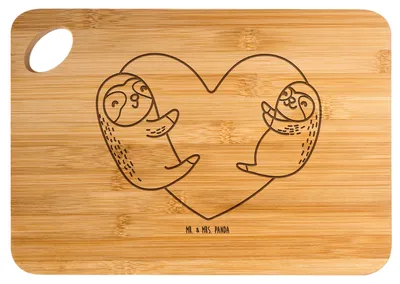 Produktbild von Mr. & Mrs. Panda Schneidebrett Faultiere Herz - Transparent - Geschenk, Mitbringsel, für Freundin, Freund, Frühstücksbrettchen, Valentinstag, Holzbrett, Frühstücksbrett