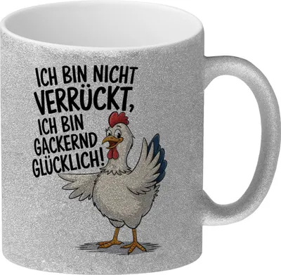 Produktbild von Fröhliches Huhn Gackernd Glücklich Glitzer-Kaffeebecher