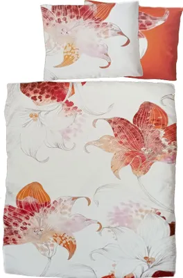 Produktbild von 2-tlg. Biber Winter Bettwäsche 135 x 200 + 80x80 cm, 100% Baumwolle, weiß, Blütenmuster