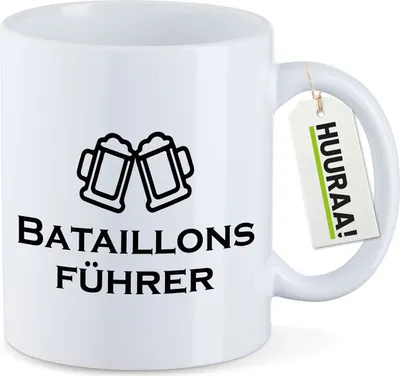 Produktbild von Huuraa Kaffeetasse Bataillonsführer Schützenfest 330ml Weiß Keramik Kaffeebecher Geschenkidee