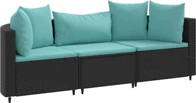 Produktbild von vidaXL 3-tlg. Garten-Sofagarnitur mit Kissen Schwarz Poly Rattan