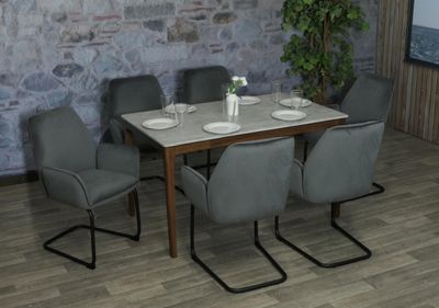 sada 6 konzolových židlí HWC-G67, jídelní židle, kuchyňská židle, látka/textil Oeko-Tex MVG  tmavě šedá