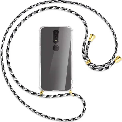Produktbild von Handykette Backcover-Schutzhülle mit Band (Metall goldfarben) für Nokia 4.2 - schwarz/grau/weiß