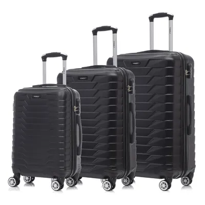 Produktbild von Suitcase Set, Rollkoffer Handgepäck, Kofferset, mit 4 Rollen 360°, Hartschalenreise Zahlenschloss, Weicher Gummigriff (3er Set, M,L&XL,Schwarz)