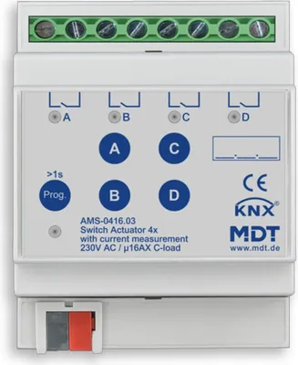 Image de Actionneur de commutation MDT quadruple, 4TE, REG, 16 A, 230 V CA, charge C avec mesure du courant, 140 µF, 1 pièce.