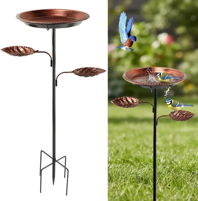 Produktbild von Freistehende Vogeltränke aus Metall, 90 cm hoch, 30 cm Wasserbecken, 5-Fuß-Ständer, wetterfest, vintage Bronze, Garten & Terrasse