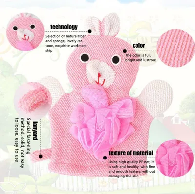 Produktbild von 4 Stück Baby-Badehandschuhe, Cartoon-Peeling, Kinder-Dusche-Scheuerhandschuhe für Babys