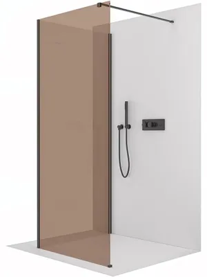 Zdjęcie produktu dla Ścianka prysznicowa Walk-in Onyx Corner Cube, lewa/prawa - 8 mm - prostokątna podpora - czarny mat, szkło brązowe - 90x70x200 cm
