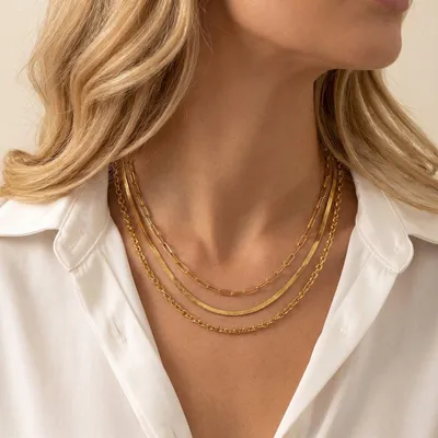 Produktbild von Lundholm Tove Halskette Damen Vergoldet – Dreilagige Layering Kette – Premium Edelstahl Gold PVD – Hypoallergen Wasserfest